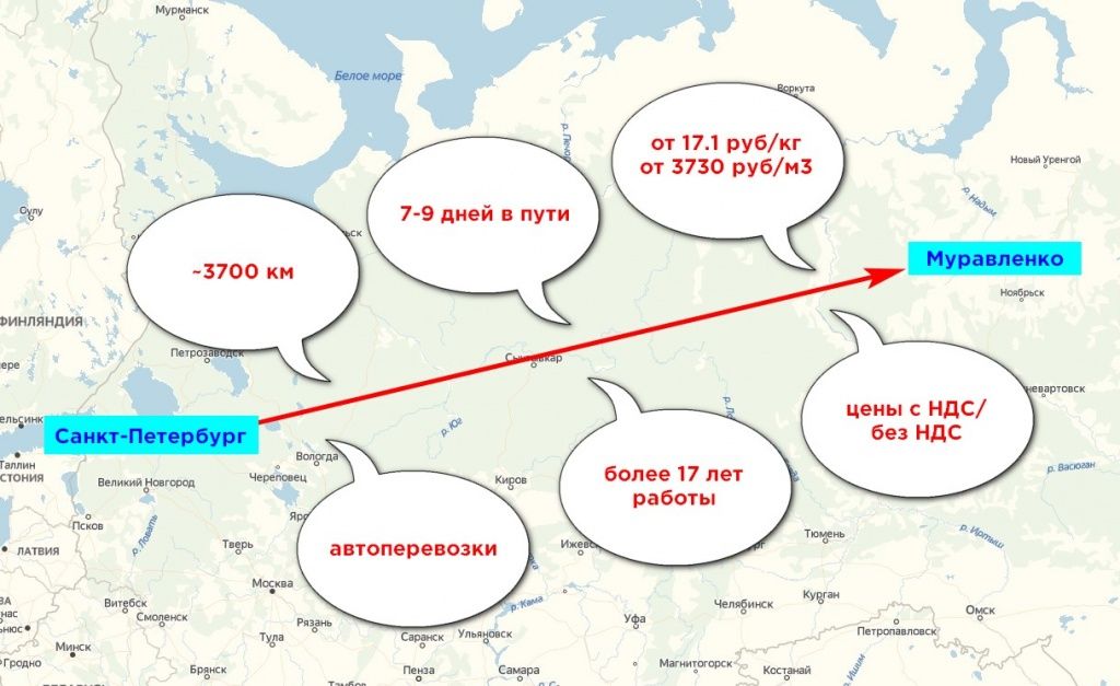 Карта грузоперевозки Санкт-Петербург-Муравленко
