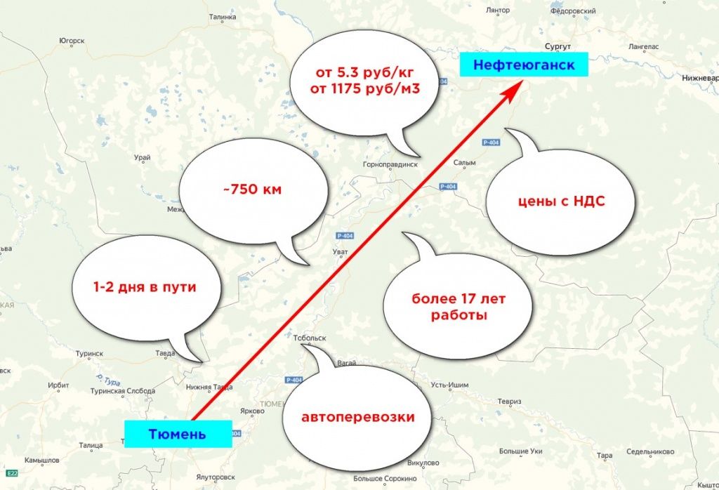 Карта грузоперевозки Тюмень-Нефтеюганск