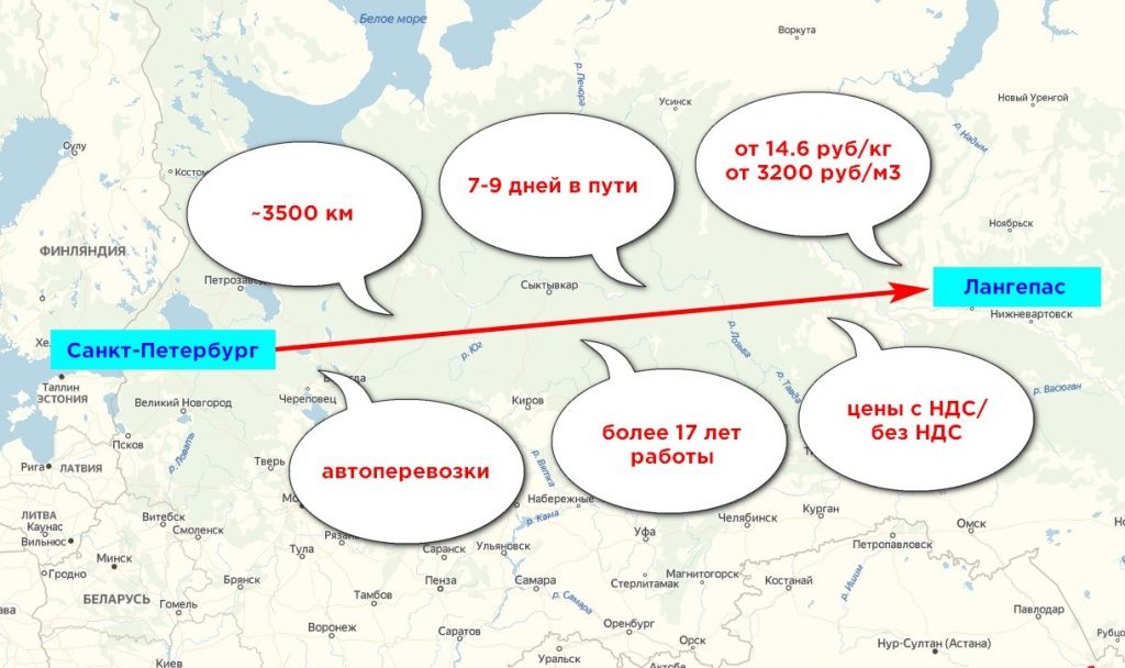 карта грузоперевозки Санкт-Петербург-Лангепас